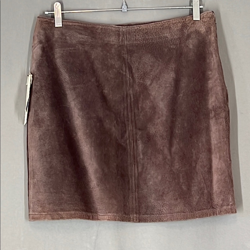 LOBI LOBI Brown Genuine Suede Leather Mini Skirt